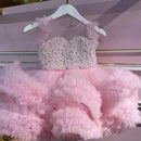 Pink Pearls Beaded Puffy Birthday Party Dress for Little Girls