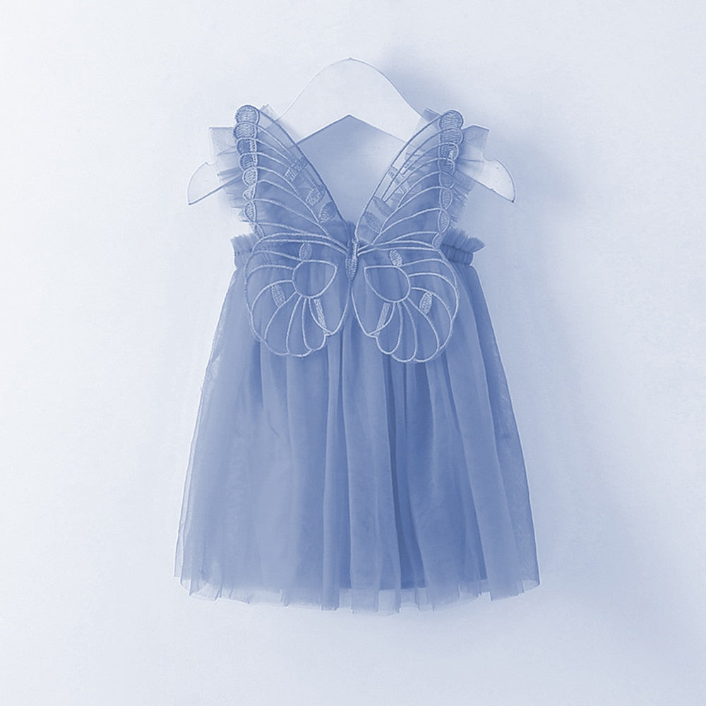 Baby Girl Sleeveless Tulle Birthday Party Dresses with Butterfly Wings childrensterritory