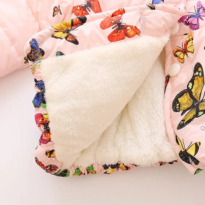 Butterfly Print Warm Hooded Jacket Winter for Baby Girls