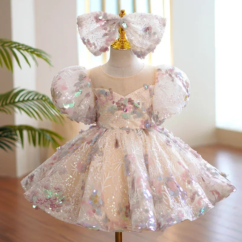 Kids Girls Luxury Fluffy Formal Lace Design Ball Gowns