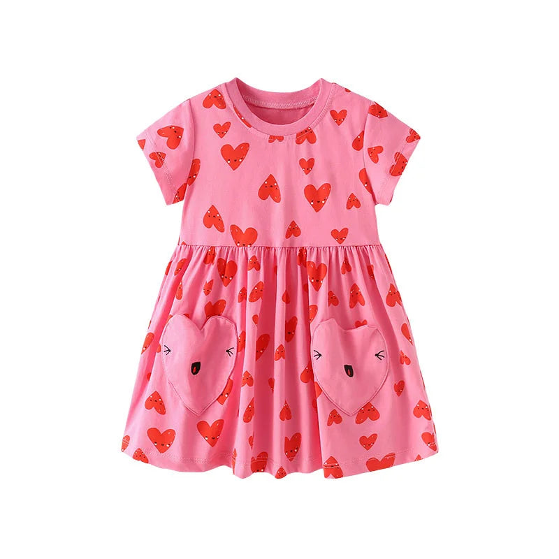 Cartoon Embroidery Kids Girls Soft Cotton Korean Style Dress