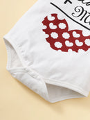 3PCS Baby Girl Love Letter Print Bodysuit + Shorts Set