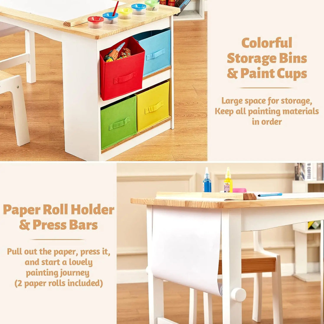 Kids Craft Table with Large Storage &amp; Paper Rolls