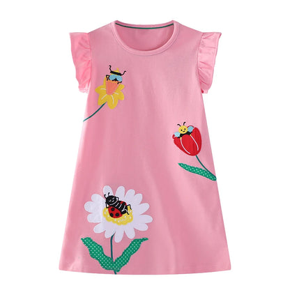 Little Girls Flowers Bees Embroidered Summer Dress childrensterritory