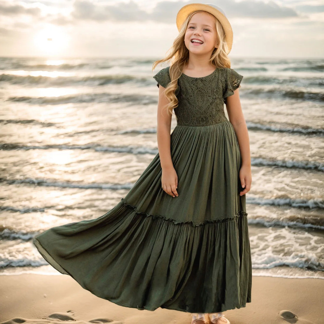 Kids Girls Lace Design Bohemia Long Dresses childrensterritory