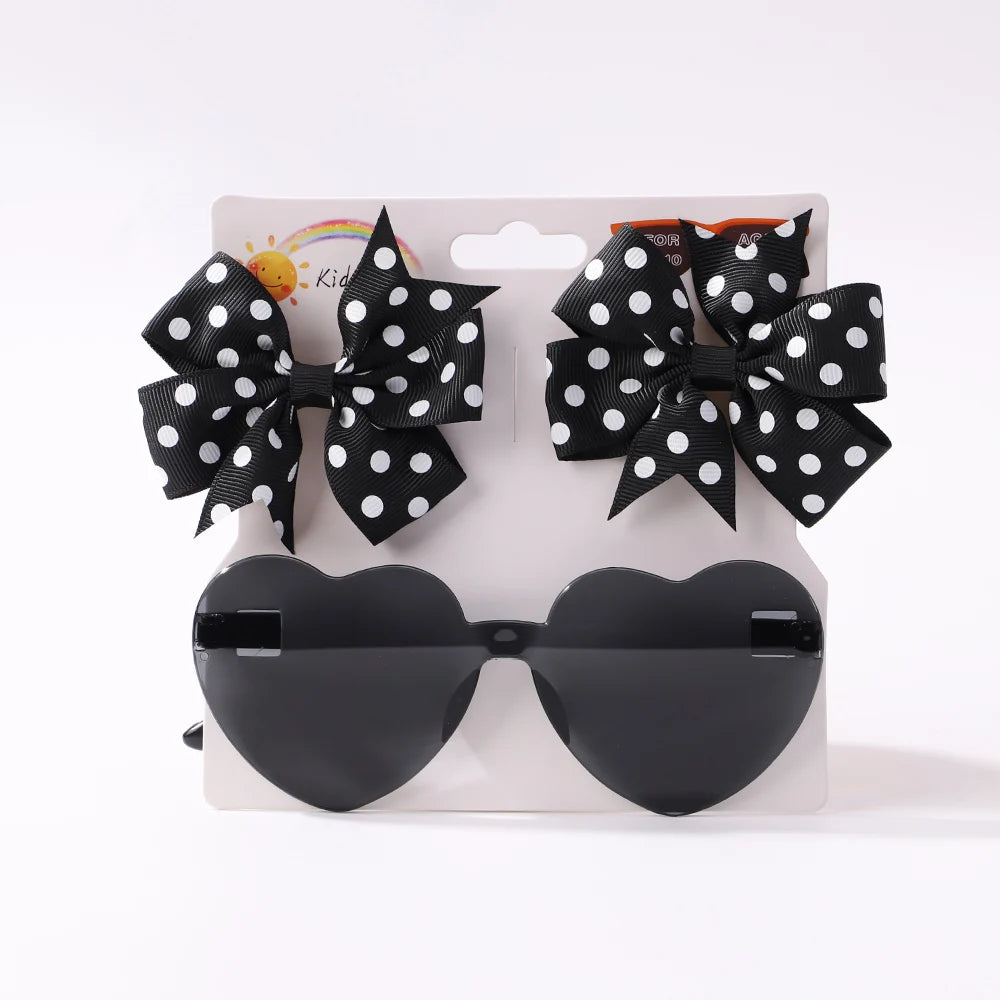 Girls Hair Bows And Colorful Heart Sun Glasses