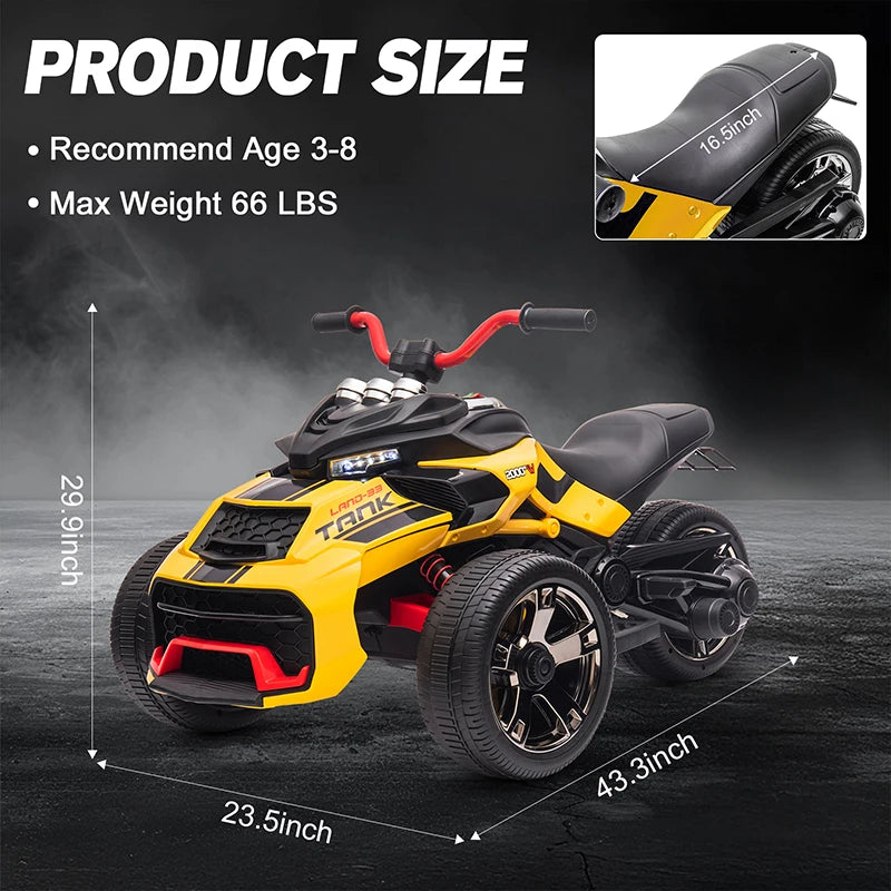 Kids 12V Ride On Three-Wheel Electric Car with Lights, Music childrensterritory