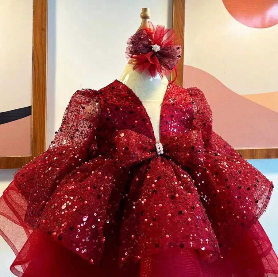 Little Girls Sequined Tiered Birthday Party Gown/Pageant Dresses