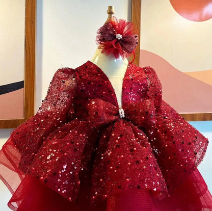 Little Girls Sequined Tiered Birthday Party Gown/Pageant Dresses