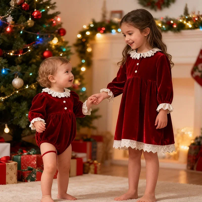 Baby Kids Long Sleeves Lace Design Christmas Party Costumes childrensterritory