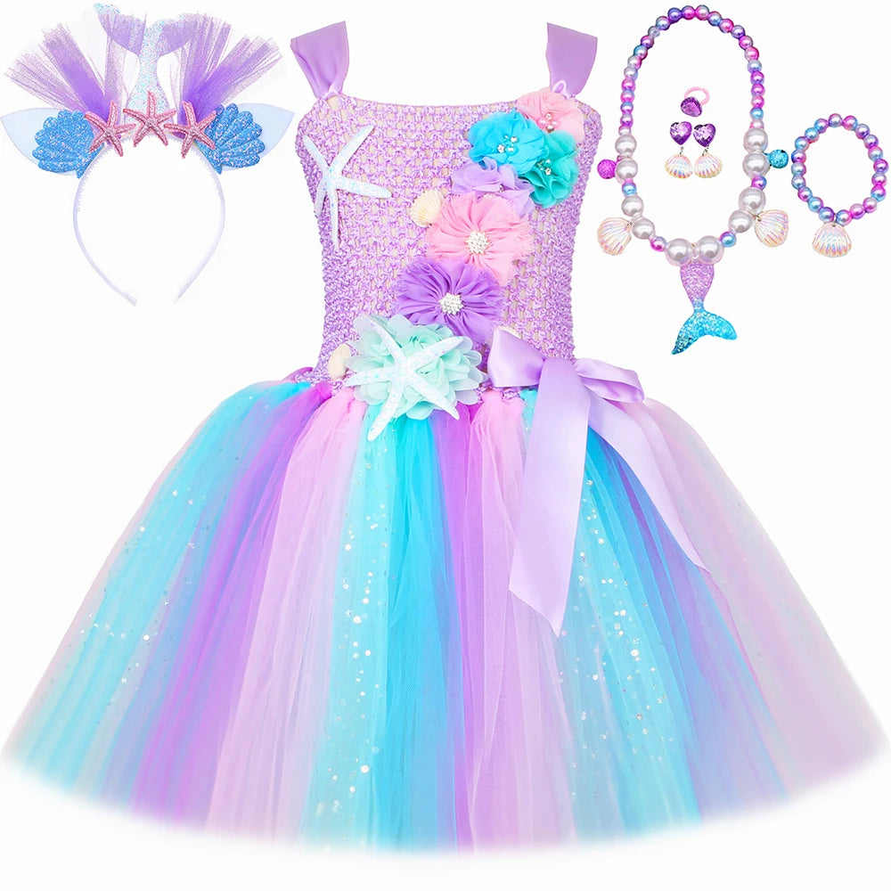 Girls Mermaid Style Tutu Princess Birthday/Halloween Party Dresses