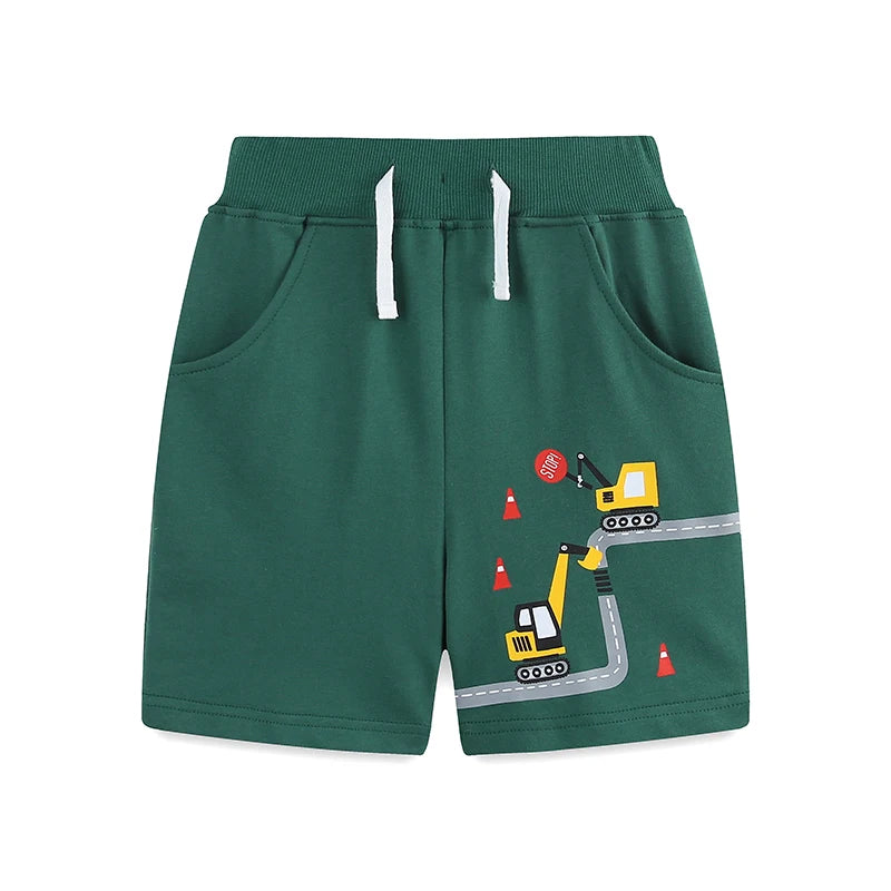Kids Boys Cartoon Excavators Design Soft Cotton Short Pants childrensterritory
