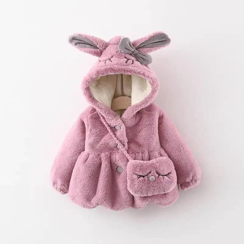 Rabbit Ear Warm Hooded Jackets+Bag for Baby Girls