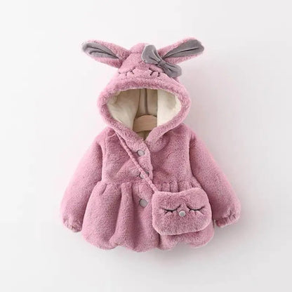 Rabbit Ear Warm Hooded Jackets+Bag for Baby Girls