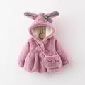 Rabbit Ear Warm Hooded Jackets+Bag for Baby Girls