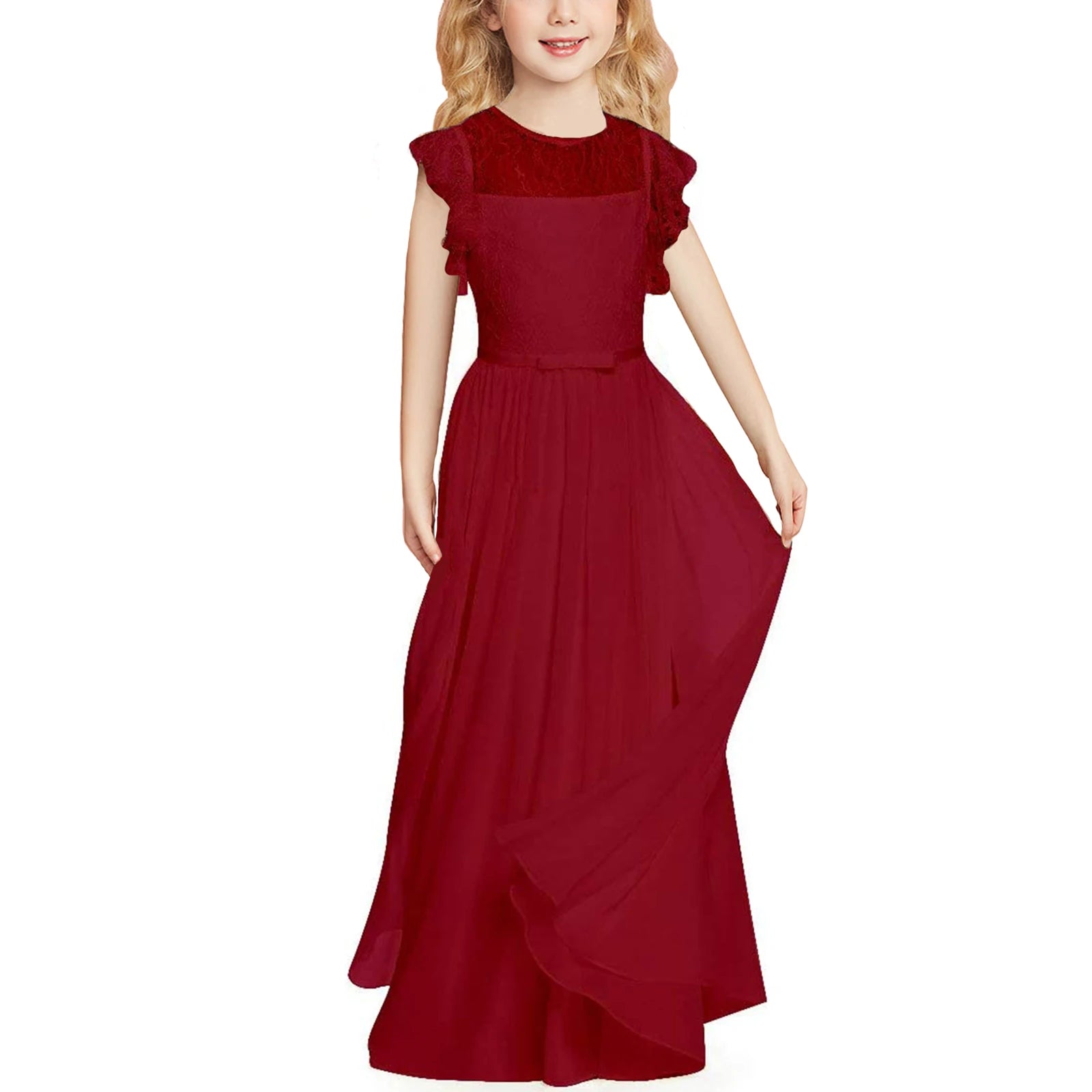 Lace Design Floor Length Girls Pageant Gowns