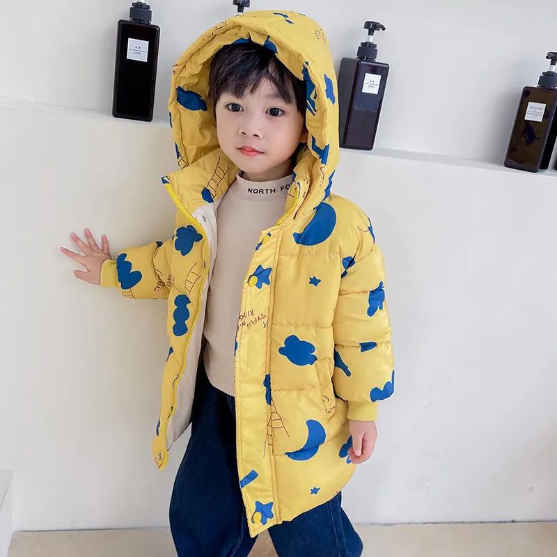 Kids Girls Boys Rainbow Print Down Hooded Jacket childrensterritory