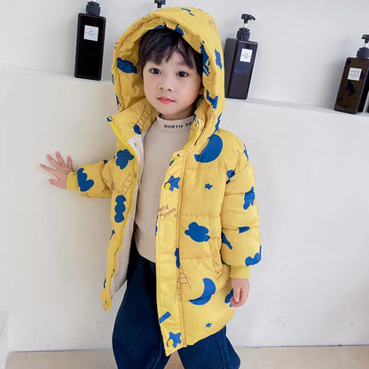 Kids Girls Boys Rainbow Print Down Hooded Jacket childrensterritory