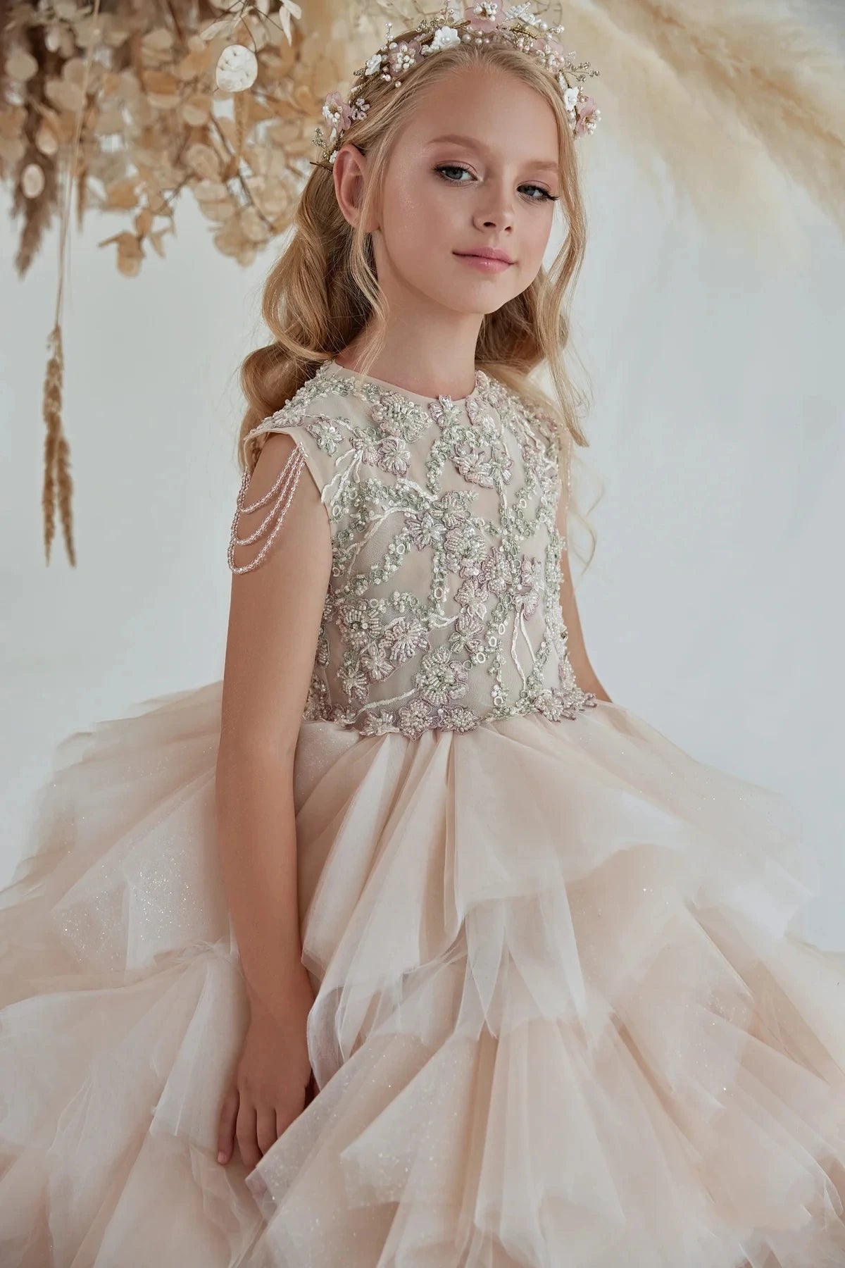 Elegant Kids Girls Tulle Ruffles Beaded Communion Dress childrensterritory