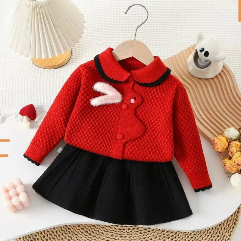 Girls’ Cartoon Design Elegant Winter Dresses