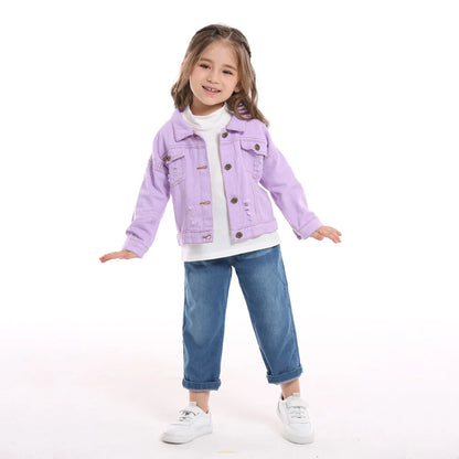 Candy Color Unhooded Denim Jacket for Little Boys Girls childrensterritory