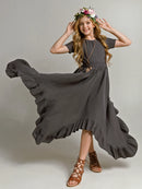 Lace Design Kids Girls Long Cotton Dresses for Summer