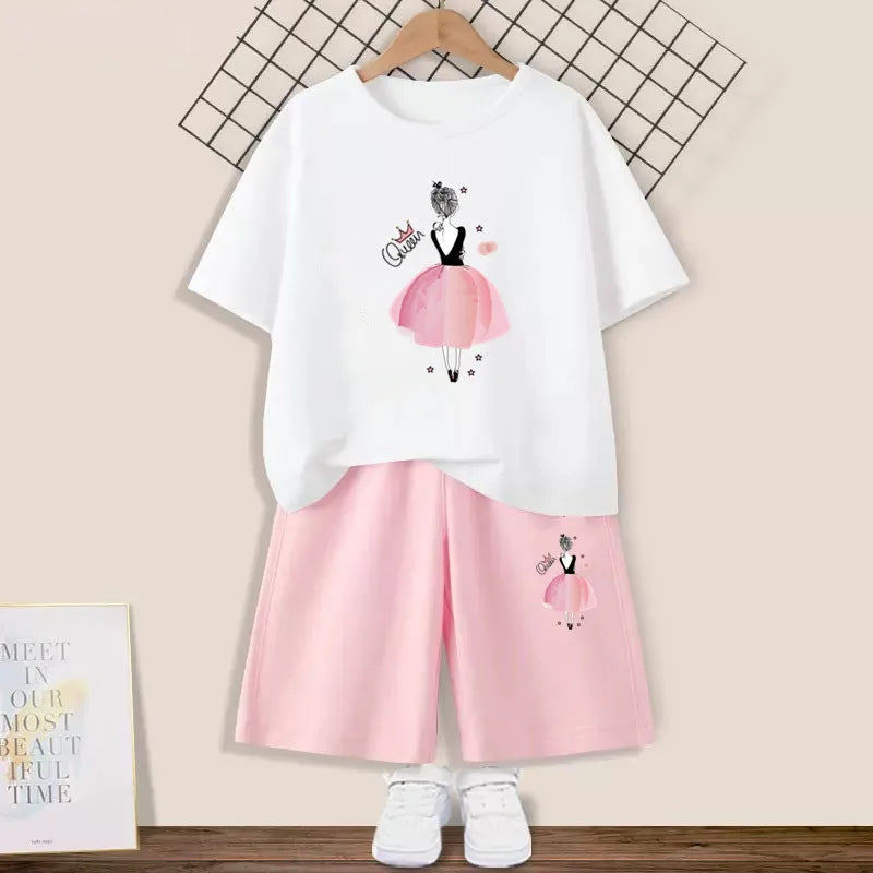 Kids Girls Butterfly High Heel T-shirt +Shorts 2 Piece Tracksuits childrensterritory