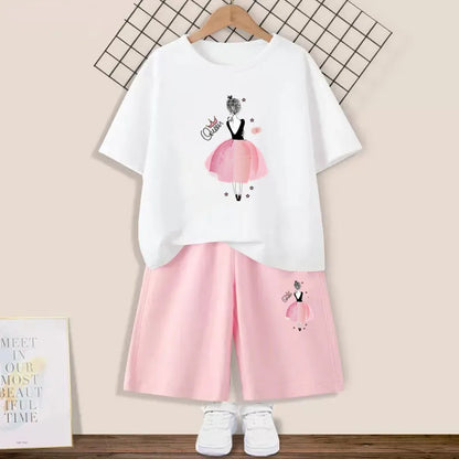 Kids Girls Butterfly High Heel T-shirt +Shorts 2 Piece Tracksuits childrensterritory