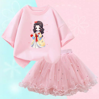 Kids Girls Flamingo T-Shirt &amp; Mesh Skirt Pretty Outfits childrensterritory