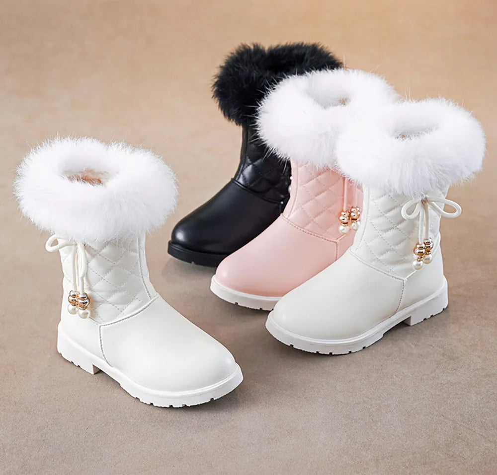 Girls Korean Style Thick Warm Faux Fur Zipper Boots childrensterritory