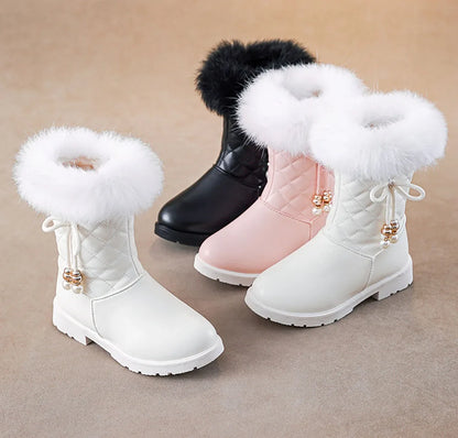 Girls Korean Style Thick Warm Faux Fur Zipper Boots childrensterritory