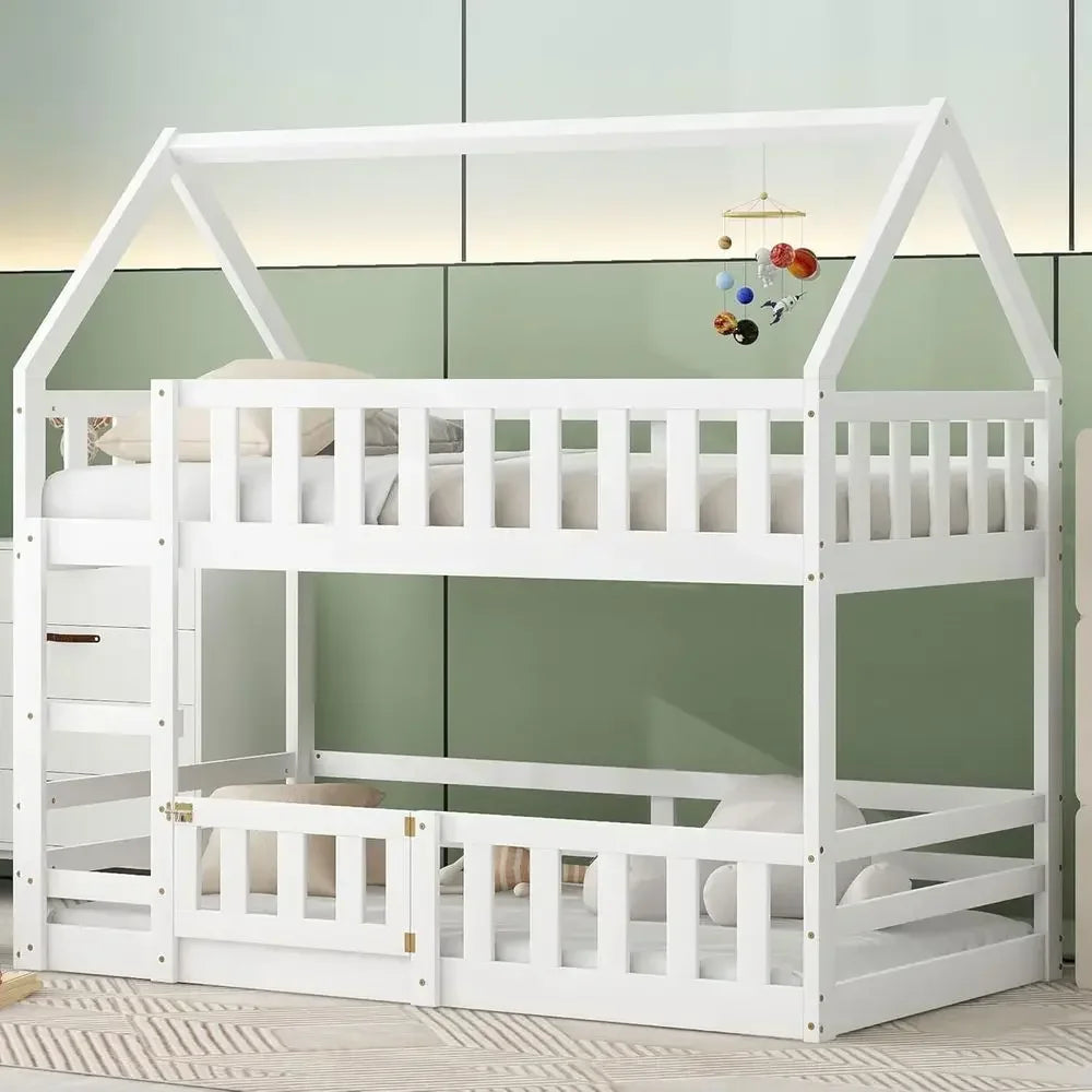 Fenced-in and Door-Equipped Twin-Over-Twin bunk bed