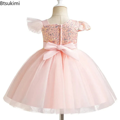 Baby Girls Sequins Fly Sleeves Tutu Wedding Party Princess Outfits