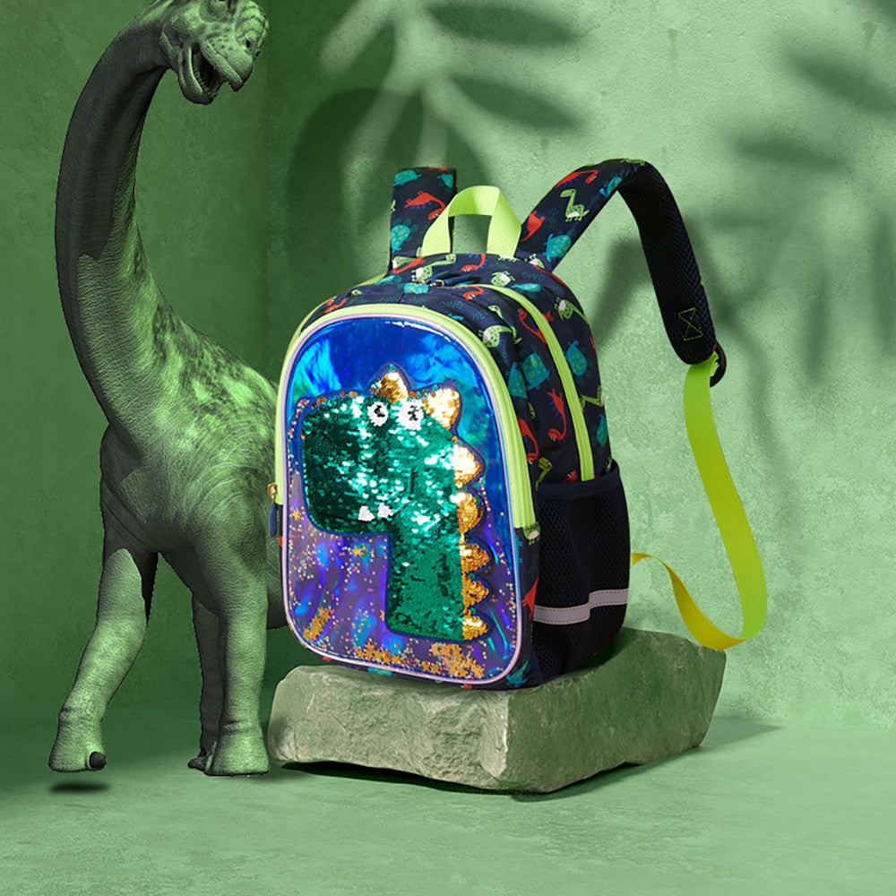 Dinosaur Design Reversible Sequins Kindergarten Backpack childrensterritory