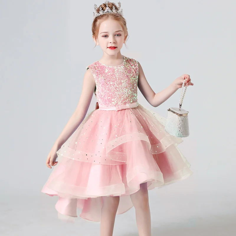 Sequin Lace Design Girls Fluffy Wedding/Party Dresses childrensterritory