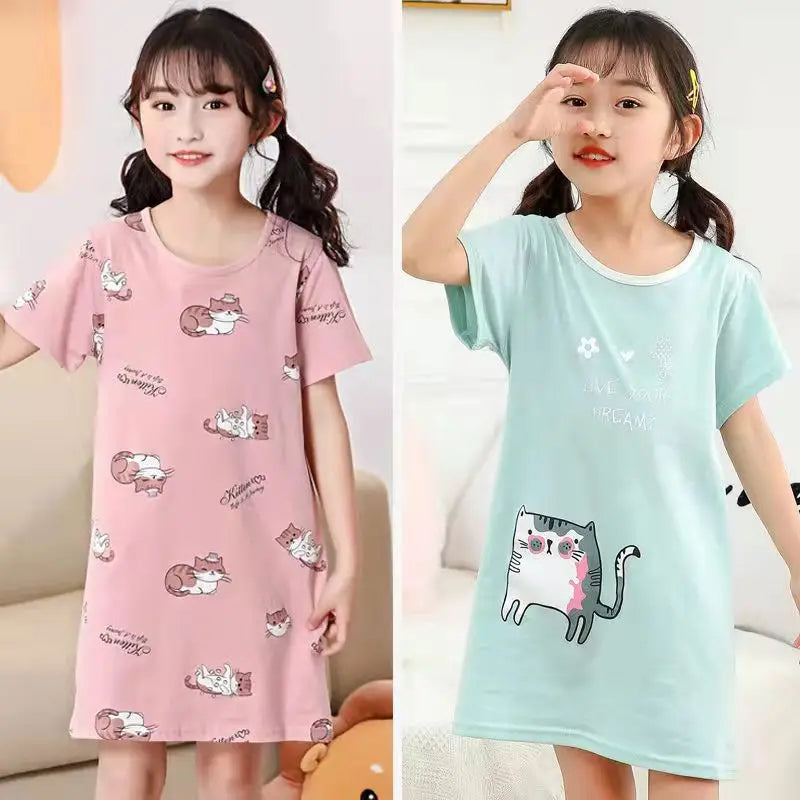 Kids Girls Unicorn Cartoon Design Soft Cotton Long Night Dresses