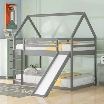 Slide-equipped Twin Over Twin Bunk Bed for Kids Bedroom