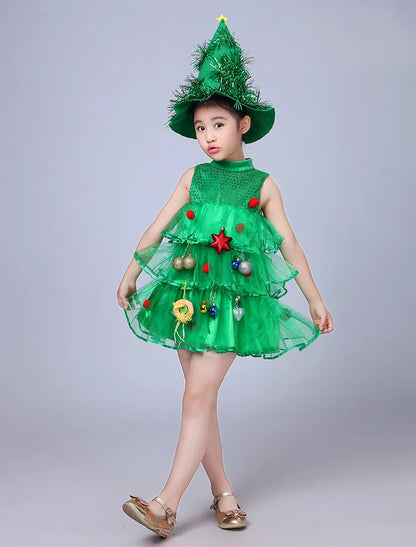 Kids Girls Xmas Cosplay Green Party Dress
