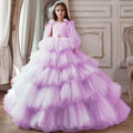 Kids Girls Tiered Tulle Bow Shoulder Design Dresses For Birthday/Prom childrensterritory