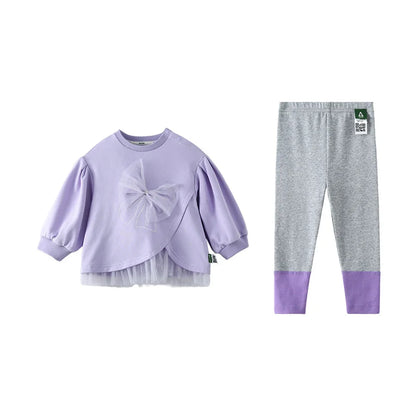 Toddler Girls Solid Color Loose Sweatshirt and Leggings Outfit Set childrensterritory