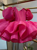 Kids Girls' Puffy Tulle Back Bow Puff Sleeve Princess Dress