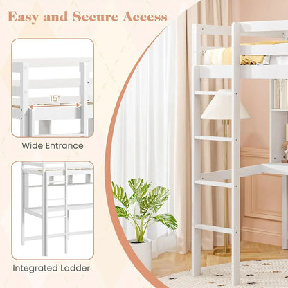 Simple Design Twin Loft Bed with Built-in Desk and Stairs