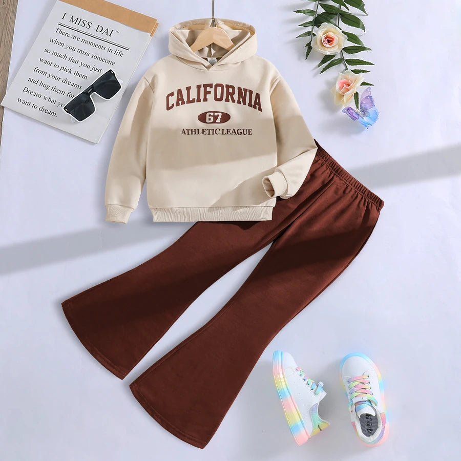 Kids Girls' Sports 2-piece Hoodie + Wide Leg Pants Outfit Set childrensterritory