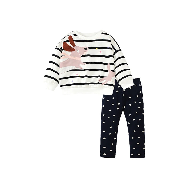 Girls Cartoon Striped Pullover and Legging Set for Autumn childrensterritory