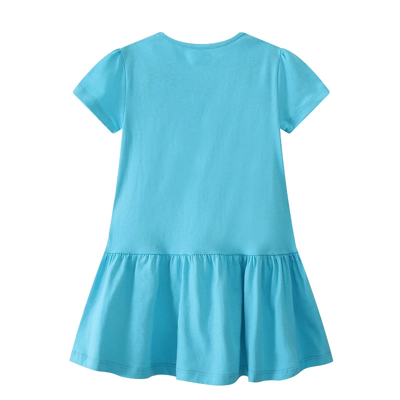 Kids Girls Alpaca Tractor Embroidered Summer Dresses childrensterritory