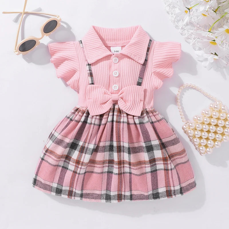 Newborn Girl Checkered Print Bow Dress for Summer