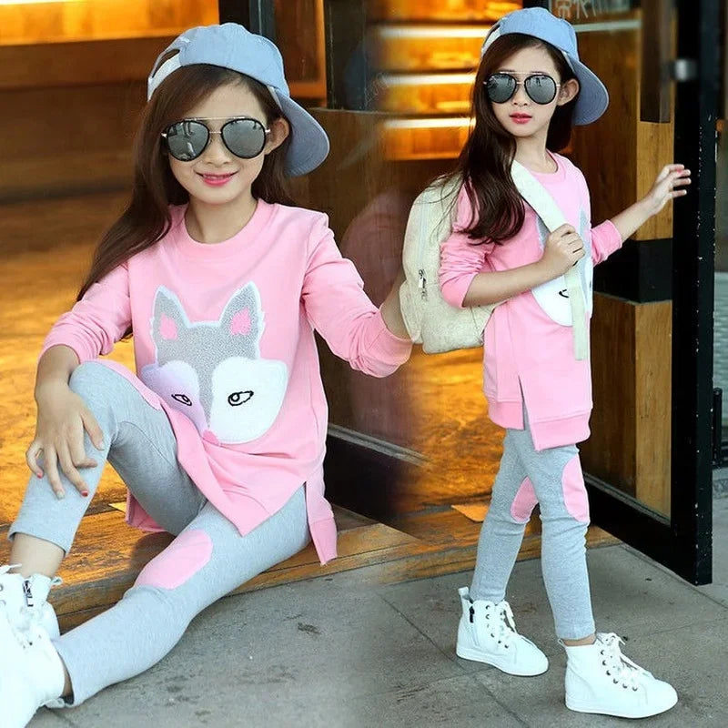 Kids Girls Cartoon Pattern Long Sleeve Tracksuit Set