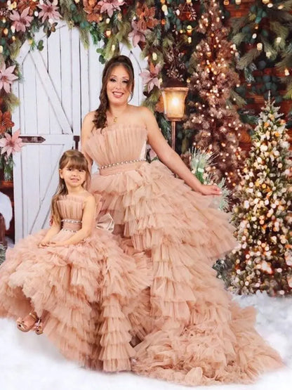Mother-Daughter Ruffle Tulle Matching Party Dresses