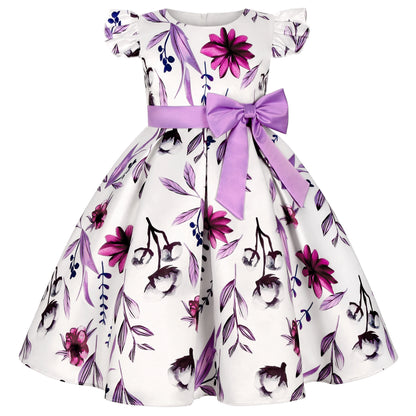 Little Girls Flying Sleeve Floral Birthday Party Dresses childrensterritory
