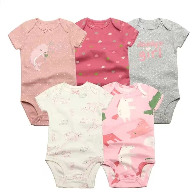 5PCS/Lot Baby Boys Girls Short Sleeve Printed Bodysuits childrensterritory